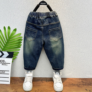 Children's clothing boys' spring and autumn jeans 2023 children's all-match patchwork trousers children's casual western style boys' pants