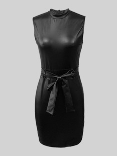 Cross-border Amazon Foreign Trade Europe and the United States Autumn New Casual Slim-fit Leather Skirt Hip Skirt Drawstring dress Women