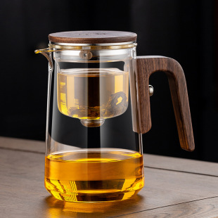 Piaoyi Cup Teapot Full Glass Inner Pot Magnetic One-Button Filter Household Tea Set suit Walnut Tea Cup
