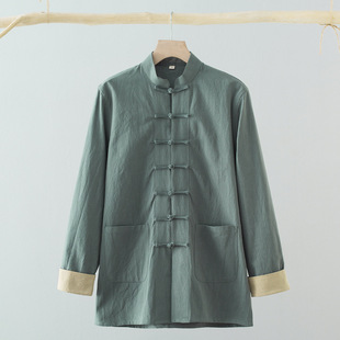 Chinese Style Tang Suit Men's Long-sleeved Coat Cotton and Linen Chinese-style Men's Middle-aged and Elderly Retro Coat Buckle Top Justician Han Clothes