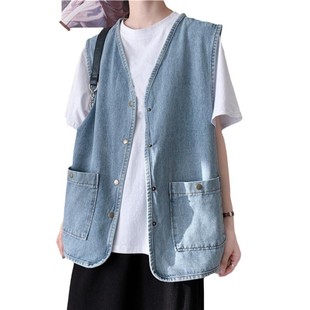 Denim Vest Women's Vest Outerwear Loose All-match Jacket Retro Hong Kong Style Coat College Style Sleeveless Waistcoat suit