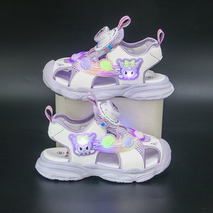 Lights Girls Toe Sandals 2024 New Swivel Buckle Girls Sandals Girls Baby Girls Children Sandals
