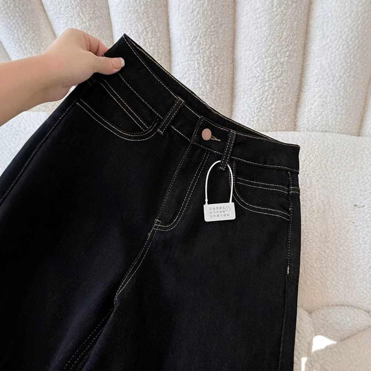 Trenddagi kundalik ishga qatnovchi retro qora mikro-kampatsimon ayollar jinsi kiyimi kuzgi universal didli kiyinish uchun klassik to'g'ri bichimli uzun shim