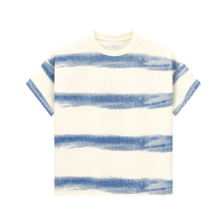 2025 Summer New Color Stripe Commuter Fashion All-match Round Neck Short-sleeved T-shirt Men's Color Contrast Youth Trend