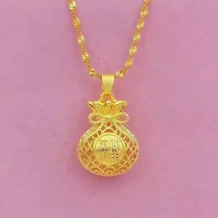 Vietnam Sand Gold Vintage Hollow Money Bag Necklace Accessories Electroplated Real Gold Filigold Hollow Fortune Bag Pendant Necklace
