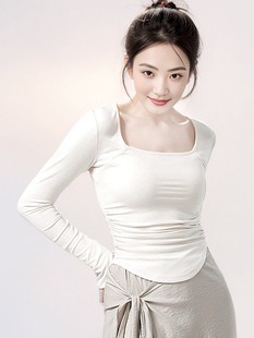 Modern Dance Training Clothes Slim-fit Square Collar Long Sleeve Arc Hem Fitness Sports Yoga Training Clothes Spring and Summer Adult