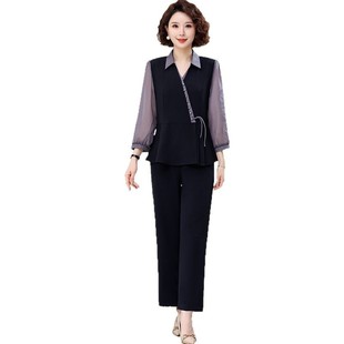 Seven-Sleeve Shirt Top Small Shirt Wide Leg Pants Two-Piece suit Women's Spring and Summer 2025 New Fashion Mother's Wear