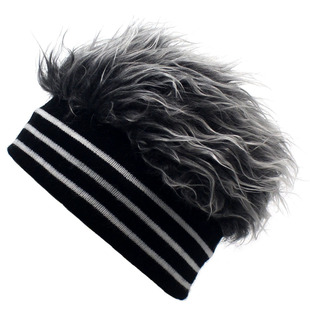 Black and white stripe hair band knitted floor hat hip hop sports street dance hat furry wig hat woolen pullover hat wholesale