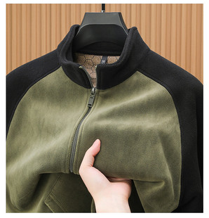 Ao Grain Fleece Sweater Men's Vertical Collar Zipper Cardigan Jacket Autumn and Winter Men's Warm Polar Fleece Solid Color Jacket Casual