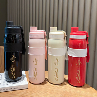 2024 new thermos cup student sports cup with straw girls high color value large capacity portable handle cup