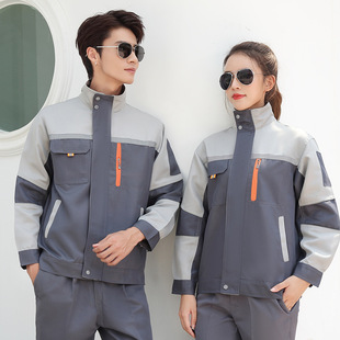 Polyester Spring and Autumn Long-sleeved Work Clothes suit Men's Thickened Wear-resistant Reflective Strip Work Clothing for Construction Site Auto Repair Factory Workshop