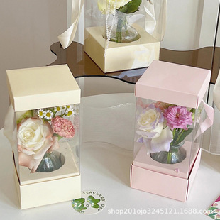 Flower bouquet packaging box portable transparent flower box folding flower box vase box in stock wholesale large quantity excellent price