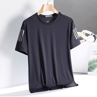 Source Factory Summer Ice Silk T-Shirt Men's Round Neck Quick-drying Clothes Short-sleeved Thin Breathable Half-sleeved Top Men's Sports Fashion