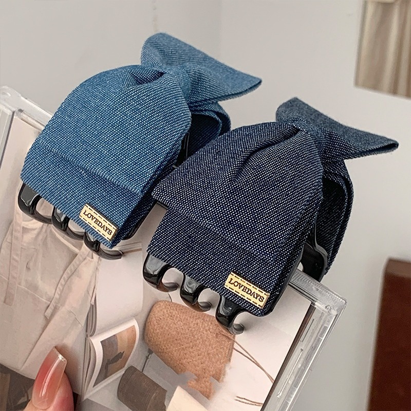 Fashionable Ponytail Claw Clip Denim Hairpin for Women, Elegant Shark Clip Hairpin with Bowknot Hair Accessory