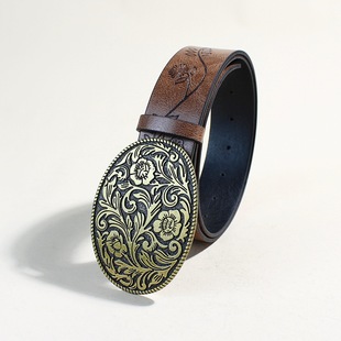 Cross-border Amazon Western Denim Belt Big Plate Buckle Trendy Retro Youth Retro Men's Punk PU Belt