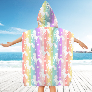 2024 New Cross-border Microfiber Children's Cloak Bath Towel Hooded Cloak Quick-drying Absorbent Swimming Towel Beach Bathrobe
