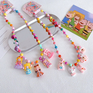 Children's Cute Resin Color Cartoon Character Necklace Handmade Solid Color Beaded Fruit Pendant Little Girl Jewelry