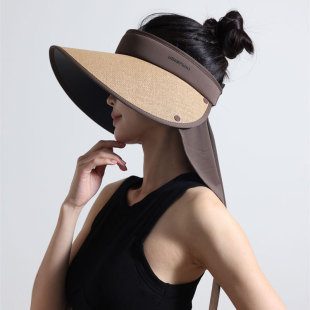 New Black Glue Hat Empty Top Fashion Trend Big Brim Sunshade Sun Protection Neck Protection Straw Hat UV Protection Sun Hat