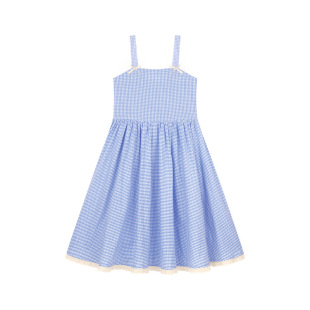 Amybaby Girl's Skirt Summer 2025 New Style Fresh Style Bow Plaid Sling Elegant dress