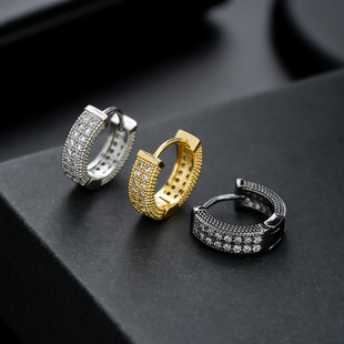 European and American Full Diamond Earrings Men's Light Luxury New High-end Simple All-match Hip-hop Earrings Women's Trendy Accessories Jewelry
