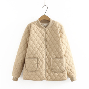 Large size women's cotton-padded jacket coat plump MM2021 winter New loose casual plaid cotton-padded jacket baseball uniform 638