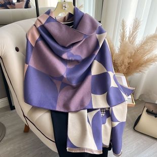 European and American New Style Plaid Big Flower Fashionable Elegant Cashmere Scarf Shawl Women's Autumn and Winter Double-sided Warm Neck