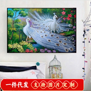 2020 New Diamond Painting White Peacock Diamond Embroidery Living Room Full Diamond Sticker Diamond Cross Stitch Modern Simple Dining Room Bedroom