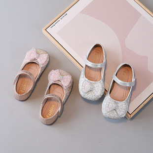 Girls Rhinestone Bow Princess Shoes 2024 Spring and Autumn New Children's Shoes Girls Leather Shoes Crystal Shoes Performance Shoes