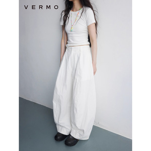 2388# VERMO spring and summer white pants salt wrinkle nylon cotton stiff three-dimensional profile carambola pants