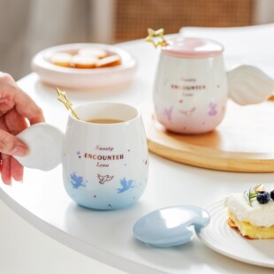 Creative ceramic pair Cup gift box suit ceramic couple Cup with lid spoon mug Qixi gift cup water Cup wholesale