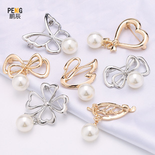 Pearl temperament brooch metal simple high-grade corsage neckline fixed pin collar pin jewelry small brooch