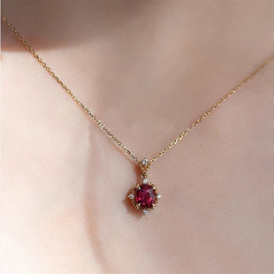 Yuan Zhibao gold-plated seal red zircon necklace women's retro light luxury Tourmaline pendant clavicle chain guard fortune