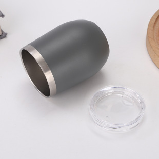 Cross-Border 12oz Spray-Plastic Eggshell Cup U-Shaped Red Wine Double-Layer Vacuum Big Belly Cup 304 Stainless Steel Portable Thermos Cup
