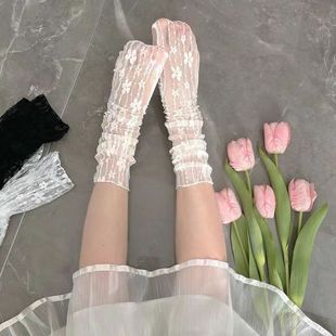 White Lace Piled Socks Children's Mid-Length Socks Summer Mesh Thin Japanese Style Jk Flower Mary Jane Fairy Socks