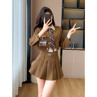 Shirt Suit Jacket Pleated Skirt Small Fragrance Style Xuejie College Style Short Style Temperament Goddess Fan Single/Three-Piece Suit