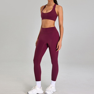 Cross-border Five-piece Naked Tight Yoga suit Women's High Waist Hip-lifting Quick-drying Running High-intensity Fitness Suit