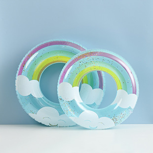 Factory wholesale thickened children's striped swimming ring inflatable baby underarm ring net red floating ring double airbag swimming ring