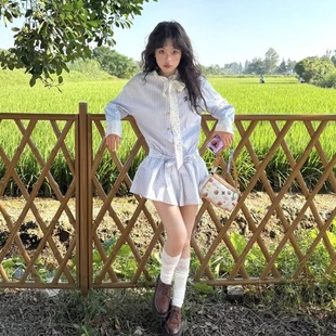 2025 Spring and Summer New College-style Striped Shirt dress Women's Korean-style Small Waist Slimming Fresh Skirt