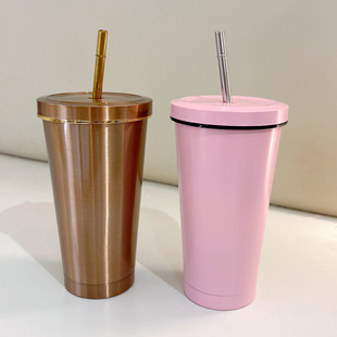 Coffee Thermos Cup Large Capacity Simple Student Cup with Straw Portable Office 304 Stainless Steel Water Cup for Women