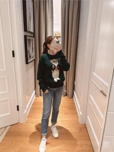 Xiaoma ~ New Autumn and Winter R Embroidered Baseball Uniform Cartoon Bear Knitwear Loose Lazy Style Versatile Knitwear