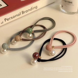 Pearl hair rope 2024 new double hair ring simple temperament South Korea elegant fashion headdress hair accessories leather wholesale