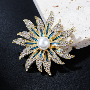 Lanhao Sunflower Brooch ins Fashionable Elegant Pearl Corsage Women's Coat Cardigan Fixed Clothes Pin