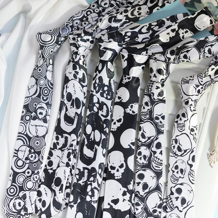 Halloween Cosplay Skull Party Tie, Unisex Student Accessory, Printed 5cm, Wholesale Formal Wear for Ghost Festival