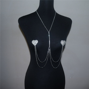 2023 AliExpress new love chest stickers nightclub style sexy sexy heart-shaped rhinestone chest accessories body chain chain