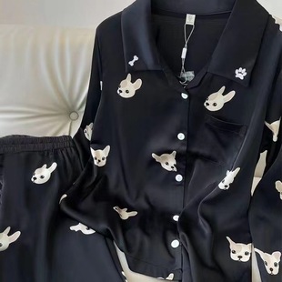 Spring and Autumn pajamas Ice Silk women's high-grade new bubble bear long sleeve loose niche silk home wear suit
