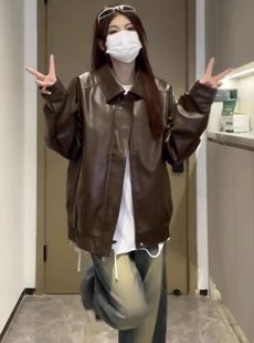 Autumn New PU leather solid color hip hop jacket ins American retro motorcycle style leather jacket men and women handsome