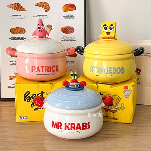 SpongeBob Pi Big Star миска с лапшой быстрого приготовления большой двойной студенческий ухо с крышкой большой емкости