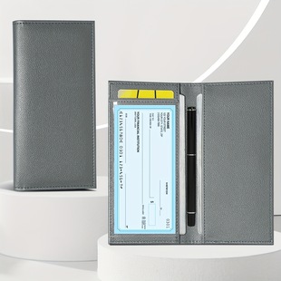 Simple long slim checkbook protective cover solid color double fold bank deposit bill savings bill holder portable passport bag
