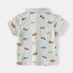 Children's short-sleeved T-shirt 2024 summer children's clothing top Korean-style baby car full printed polo shirt boys' summer clothes wholesale