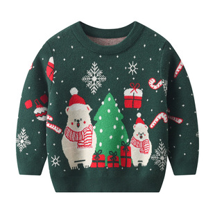 Children's Christmas sweater boys and girls autumn and winter 2024 new children's baby warm sweater bottoming sweater